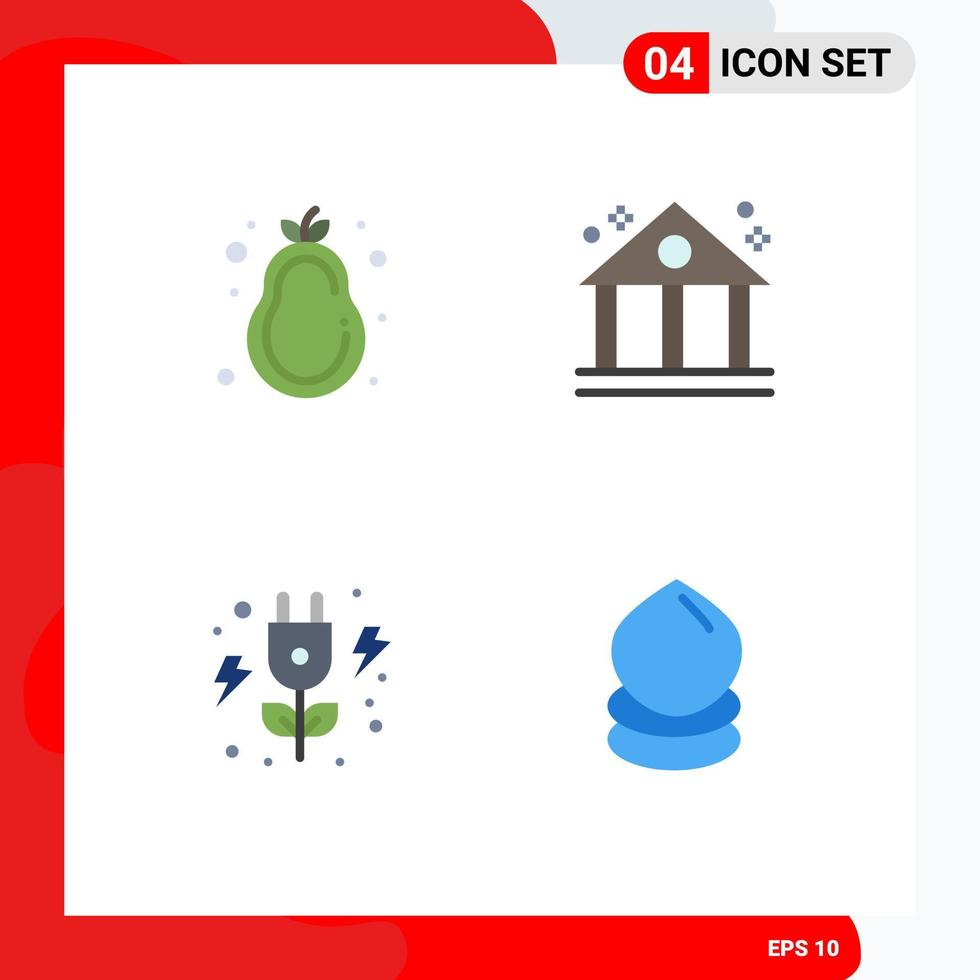 conjunto moderno de pictograma de 4 ícones planos de frutas, pera, finanças, eco, elementos de design de vetores editáveis