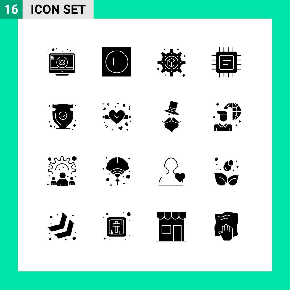 pacote de interface do usuário de 16 glifos sólidos básicos de elementos de design de vetores editáveis do processador de proteção de impressão de verificação