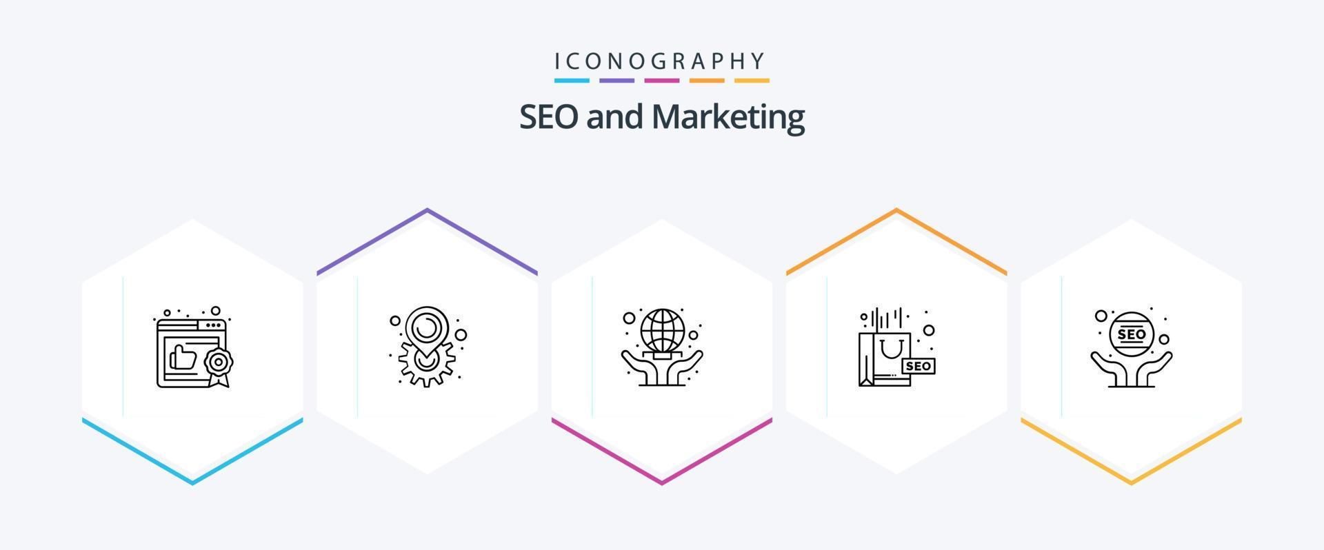 pacote de ícones de 25 linhas seo, incluindo marketing. o negócio. globo. pacote de SEO. pacote vetor