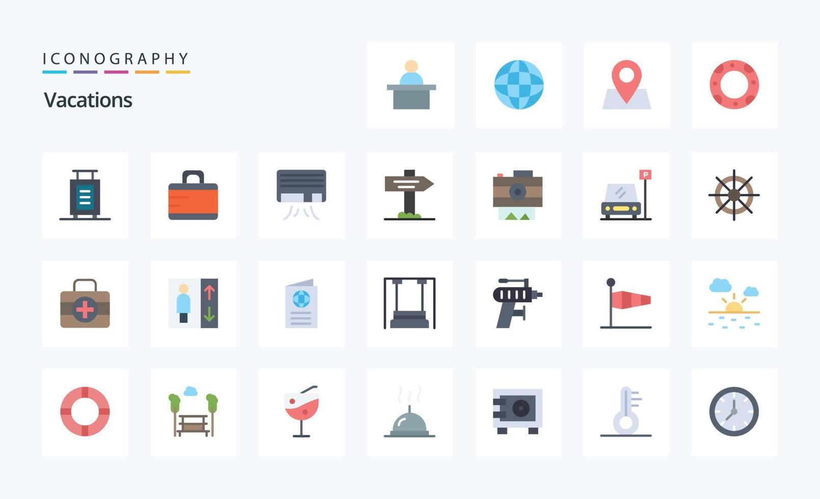 pacote de ícones de cores planas de 25 férias vetor