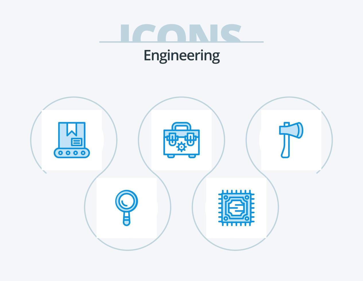 design de ícones do pacote de 5 ícones azuis de engenharia. construção. ferramenta de machado. guindaste. Machado. machado vetor