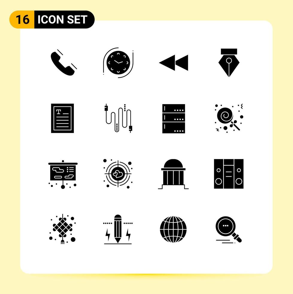 conjunto de 16 sinais de símbolos de ícones de interface do usuário modernos para leitor de cabo, mãos para trás, foto, elementos de design de vetores editáveis