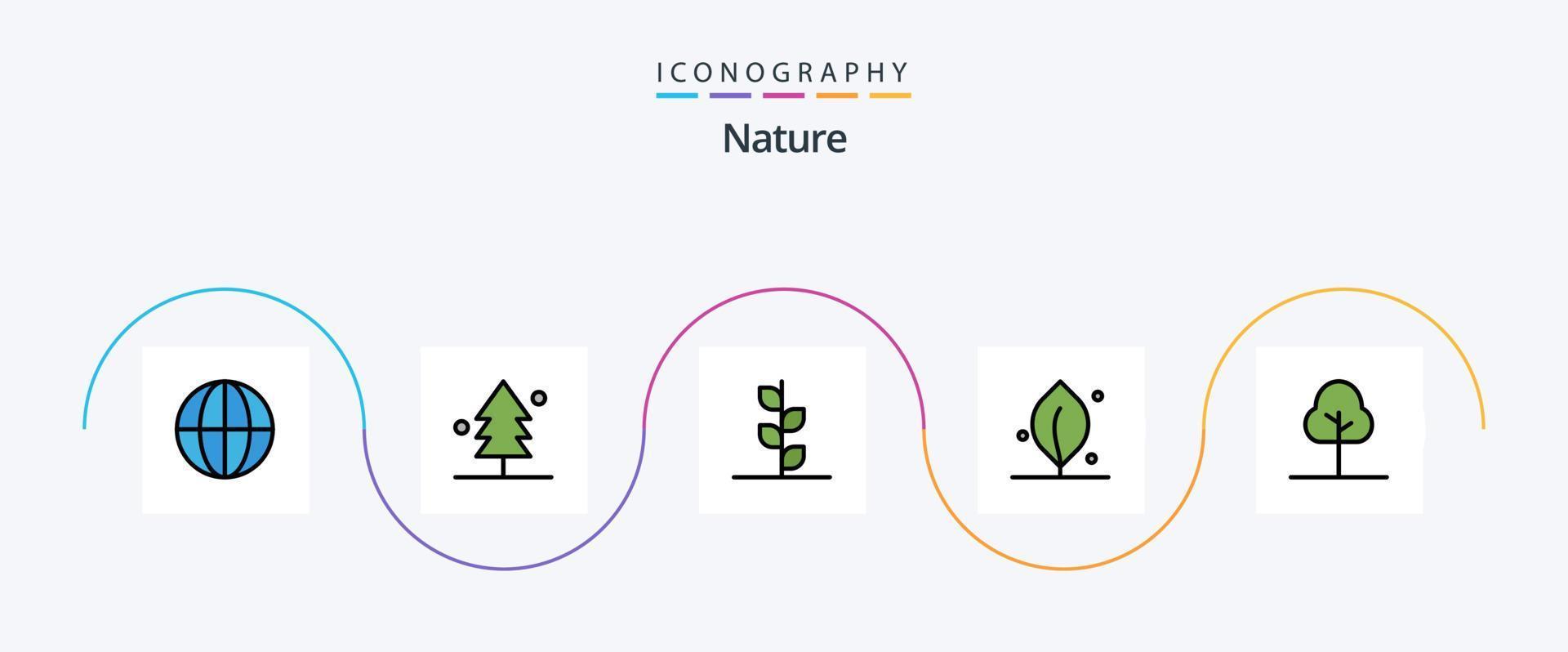 linha de natureza preenchida com 5 ícones planos, incluindo . folha. natureza vetor