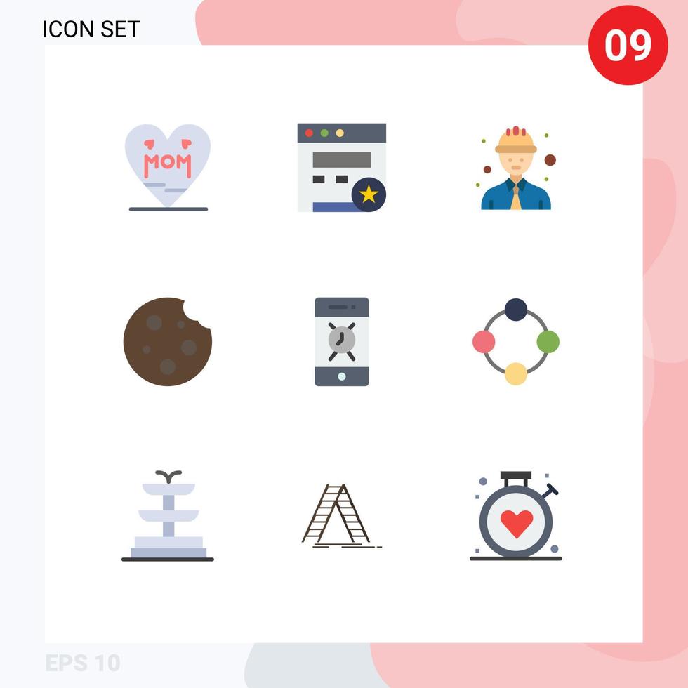 pacote de ícones de vetores de estoque de 9 sinais e símbolos de linha para alarme de campainha trabalhador de segurança comida jantar elementos de design de vetores editáveis