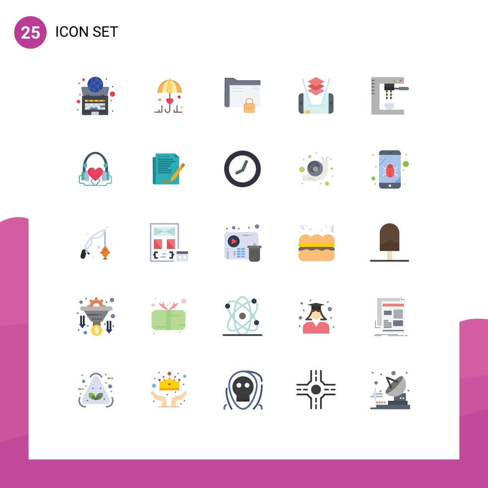 grupo de símbolos de ícone universal de 25 cores planas modernas de elementos de design de vetores editáveis de proteção móvel de amor de célula de cozinha