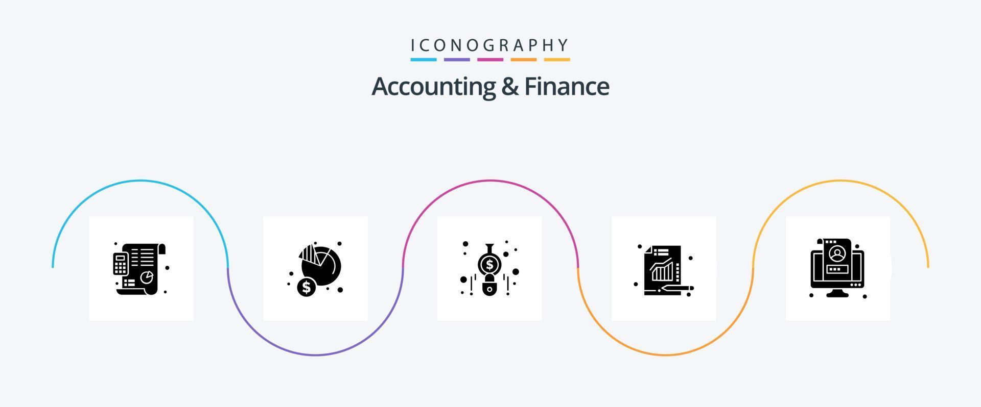 pacote de ícones de glifo 5 de contabilidade e finanças, incluindo conta. relatório. dinheiro. Métricas. finança vetor