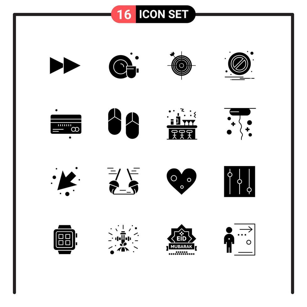 pacote de 16 sinais e símbolos de glifos sólidos modernos para mídia impressa na web, como elementos de design de vetores editáveis de aviso de crédito de moeda financeira