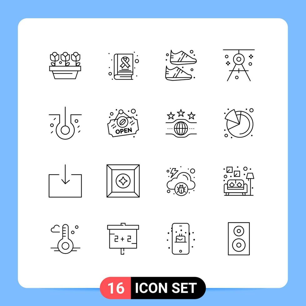 pacote de ícones vetoriais de estoque de 16 sinais e símbolos de linha para desenho de cabelo, rascunho de arquitetura, elementos de design de vetores editáveis