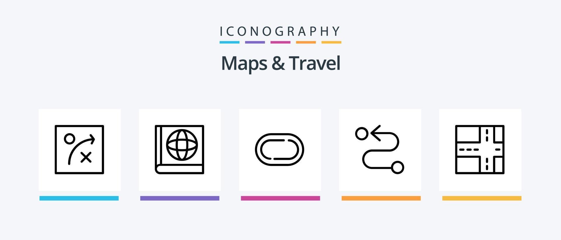 mapas e pacote de ícones da linha 5 de viagens, incluindo . estrada... design de ícones criativos vetor