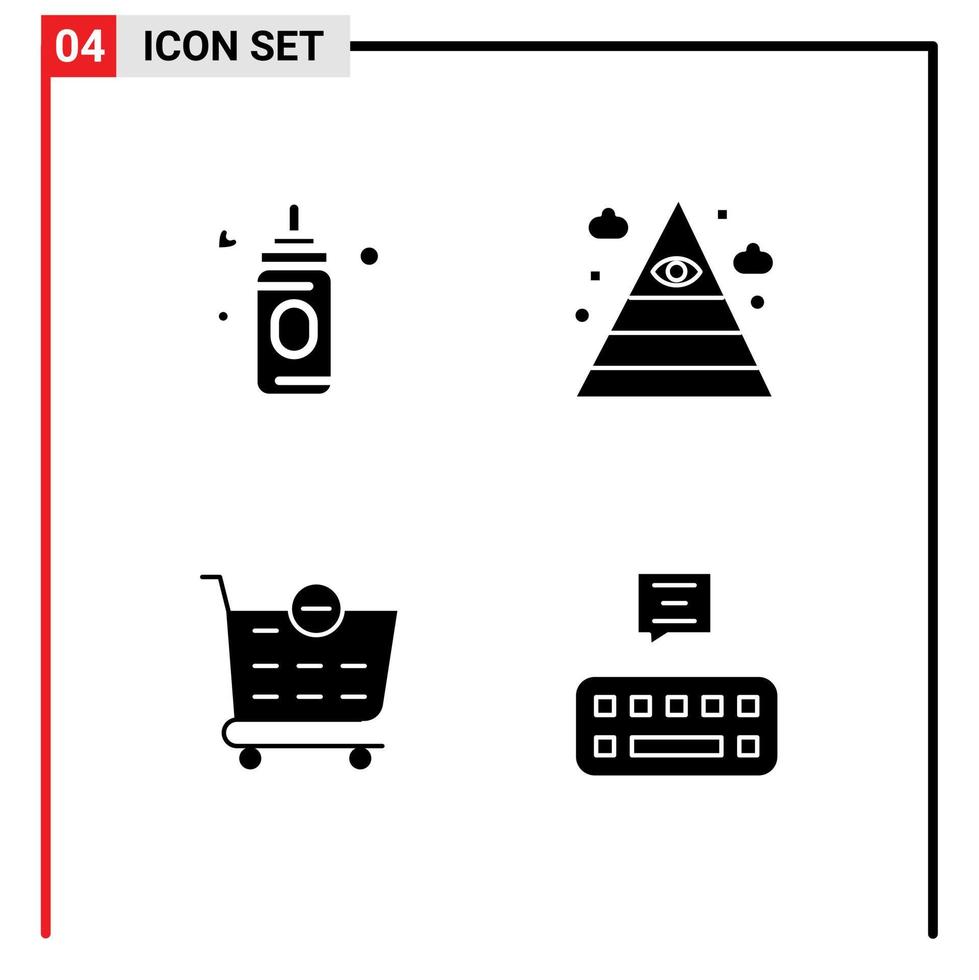 pacote de 4 sinais e símbolos de glifos sólidos modernos para mídia impressa na web, como alimentador, carrinho de compras, olho, triângulo, bate-papo, elementos de design vetorial editáveis vetor