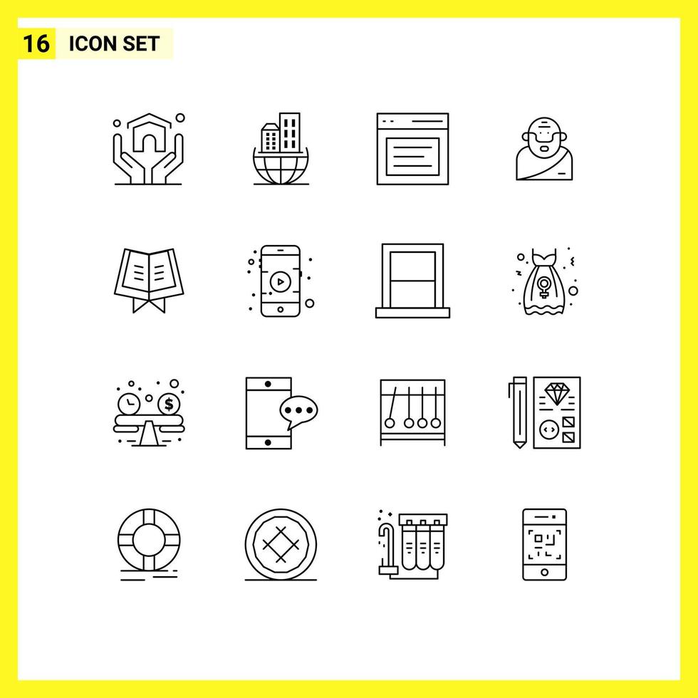 conjunto de 16 sinais de símbolos de ícones de interface do usuário modernos para livro mitologia comunicação elementos de design de vetores editáveis pelo usuário grego