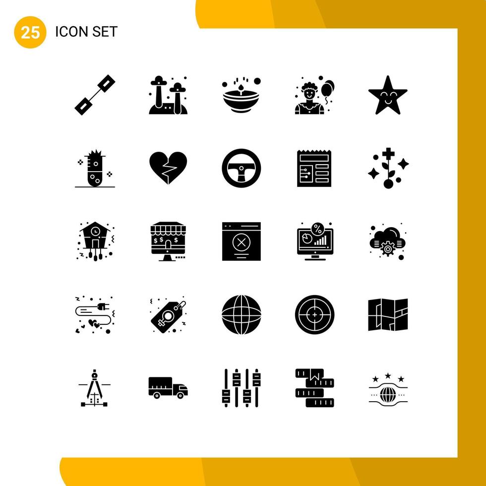conjunto de 25 sinais de símbolos de ícones de interface do usuário modernos para elementos de design de vetores editáveis de luz de palhaço brilhante