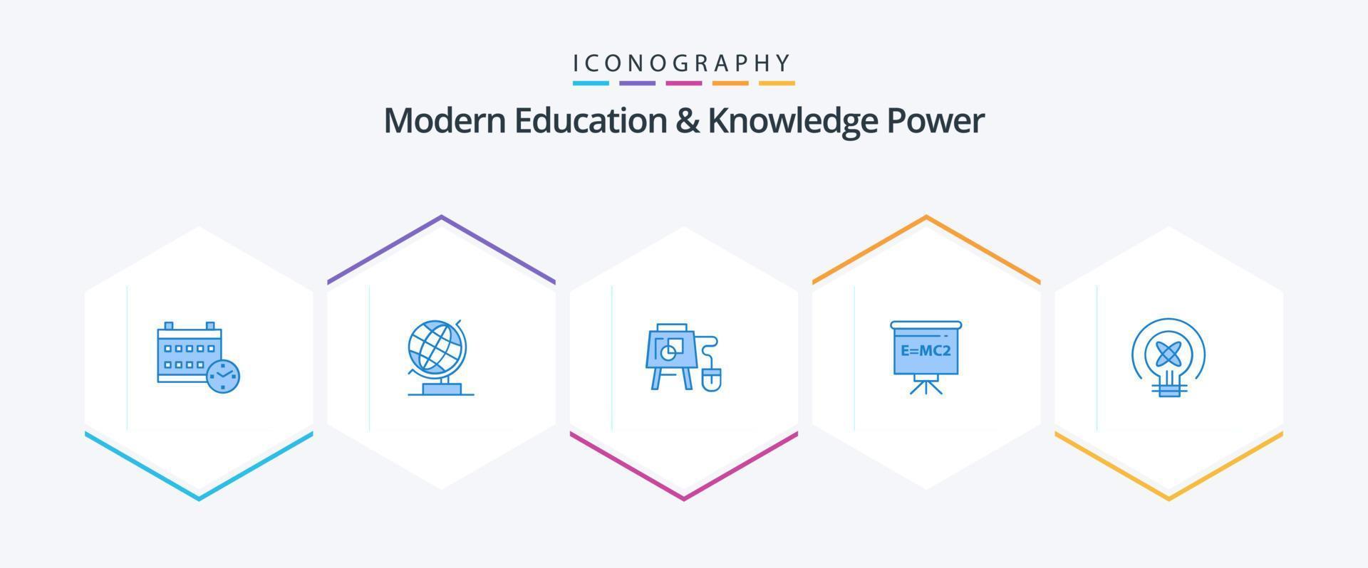 educação moderna e poder de conhecimento 25 pacote de ícones azuis, incluindo luz. Educação. mouse. placa. Sala de aula vetor