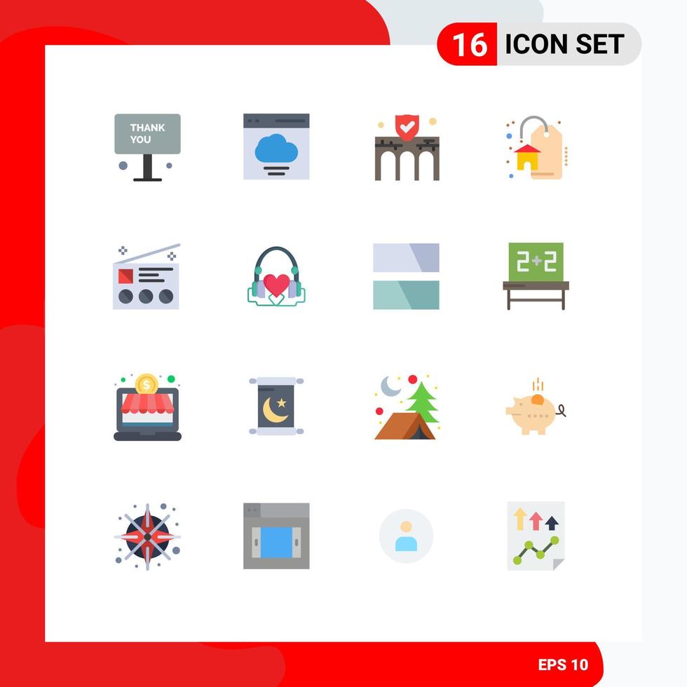 16 símbolos de sinais de cores planas universais de pacote editável de seguro de desconto de usuário imobiliário de publicidade de elementos de design de vetores criativos