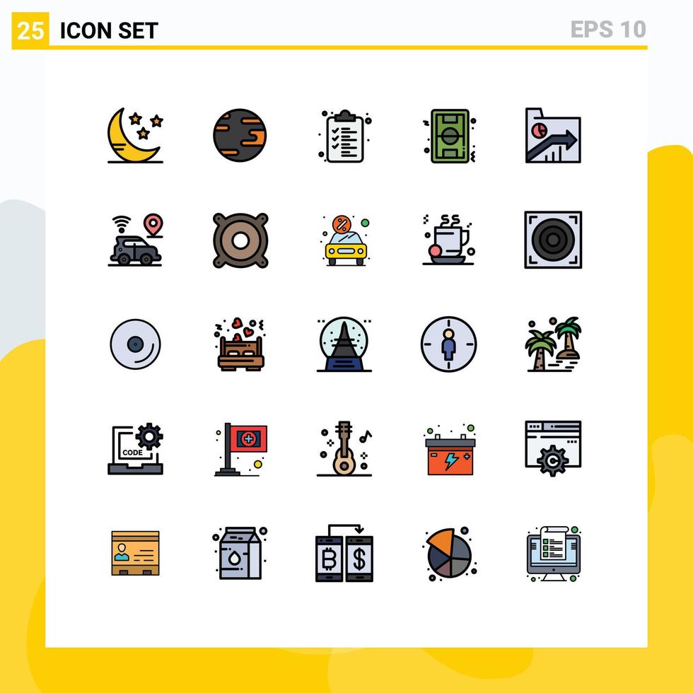 pacote de interface do usuário de 25 cores planas de linha preenchida básica de elementos de design de vetores editáveis de futebol de negócios da área de transferência de gráficos