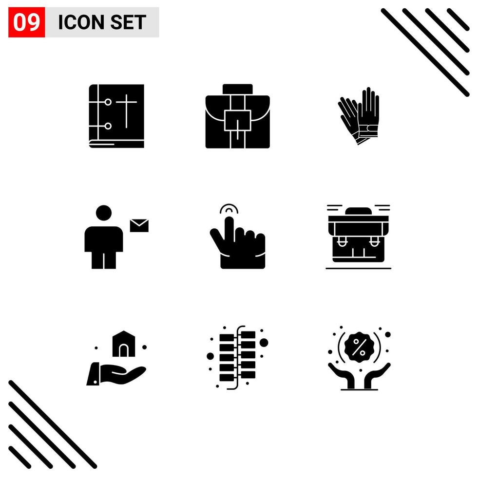 pacote de ícones vetoriais de estoque de sinais e símbolos de 9 linhas para luvas humanas duplas envelope avatar elementos de design de vetores editáveis