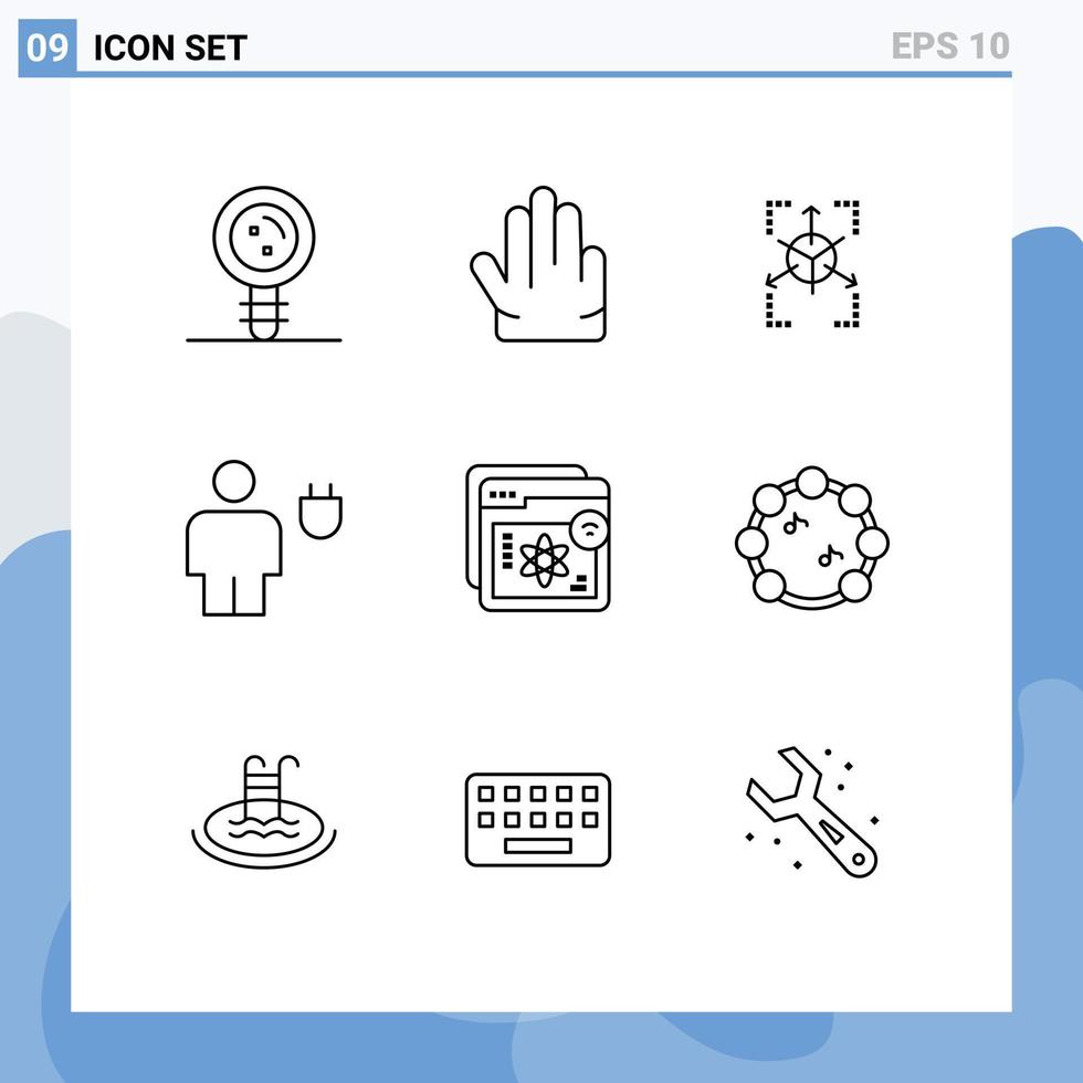 conjunto de 9 sinais de símbolos de ícones de interface do usuário modernos para o site protótipo humano energia avatar elementos de design de vetores editáveis