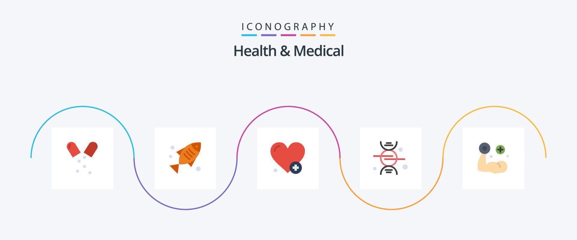 saúde e pacote de ícones planos 5 médicos, incluindo médico. ginástica. médico. médico. osso vetor