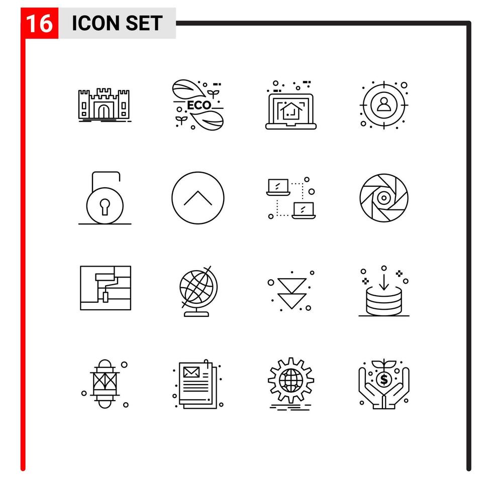 pacote de interface de usuário de 16 contornos básicos de elementos de design de vetores editáveis de laptop de propriedade de folha de foco de homem