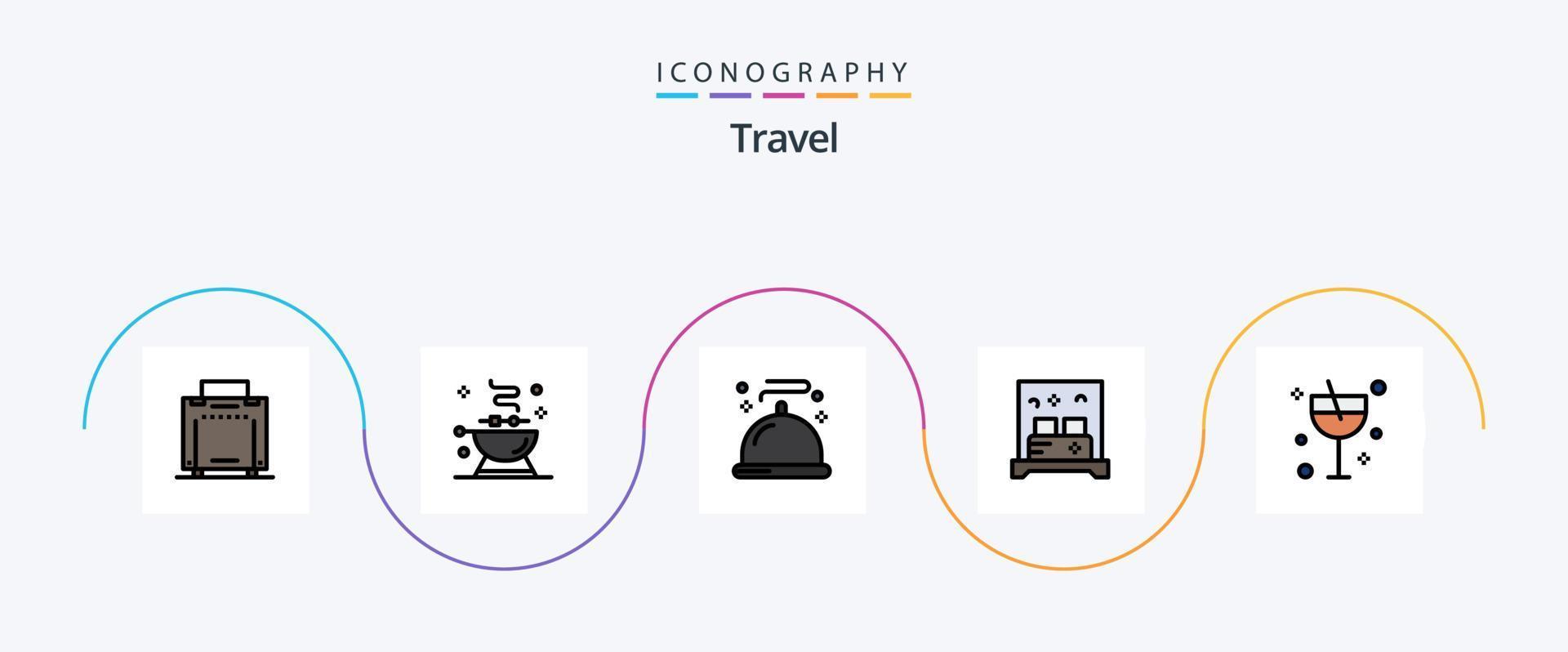 linha de viagem cheia de pacote de 5 ícones planos, incluindo vidro. álcool. cardápio. dorme. hotel vetor