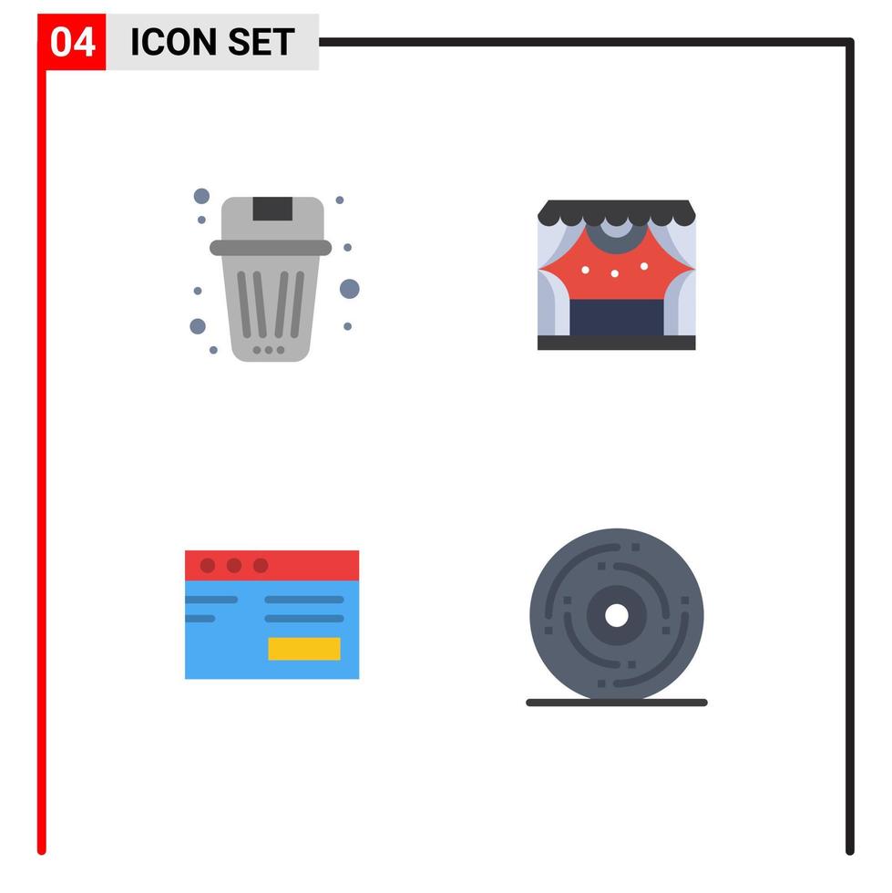 4 ícones planos universais assinam símbolos de cesta de lixo da web holofotes estudam elementos de design de vetores editáveis