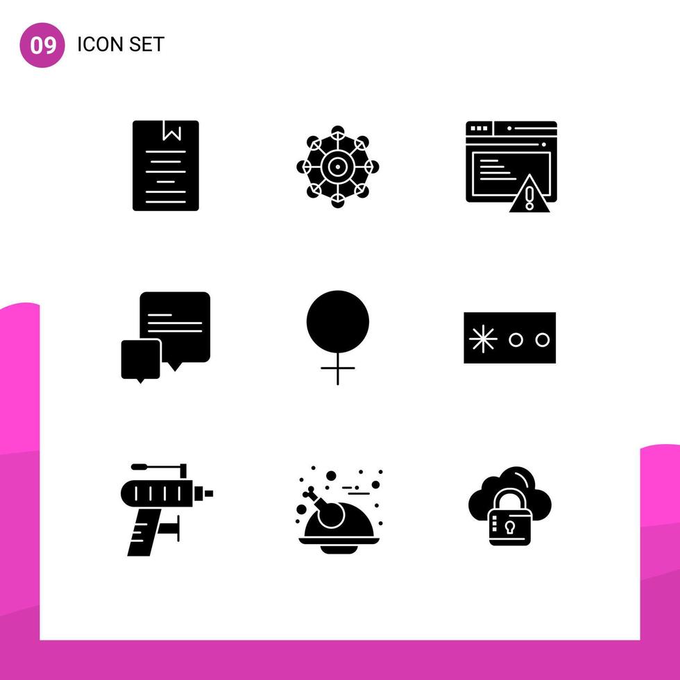 9 glifos sólidos vetoriais temáticos e símbolos editáveis de mensagens de gênero, alertas de conversas, elementos editáveis de design vetorial vetor