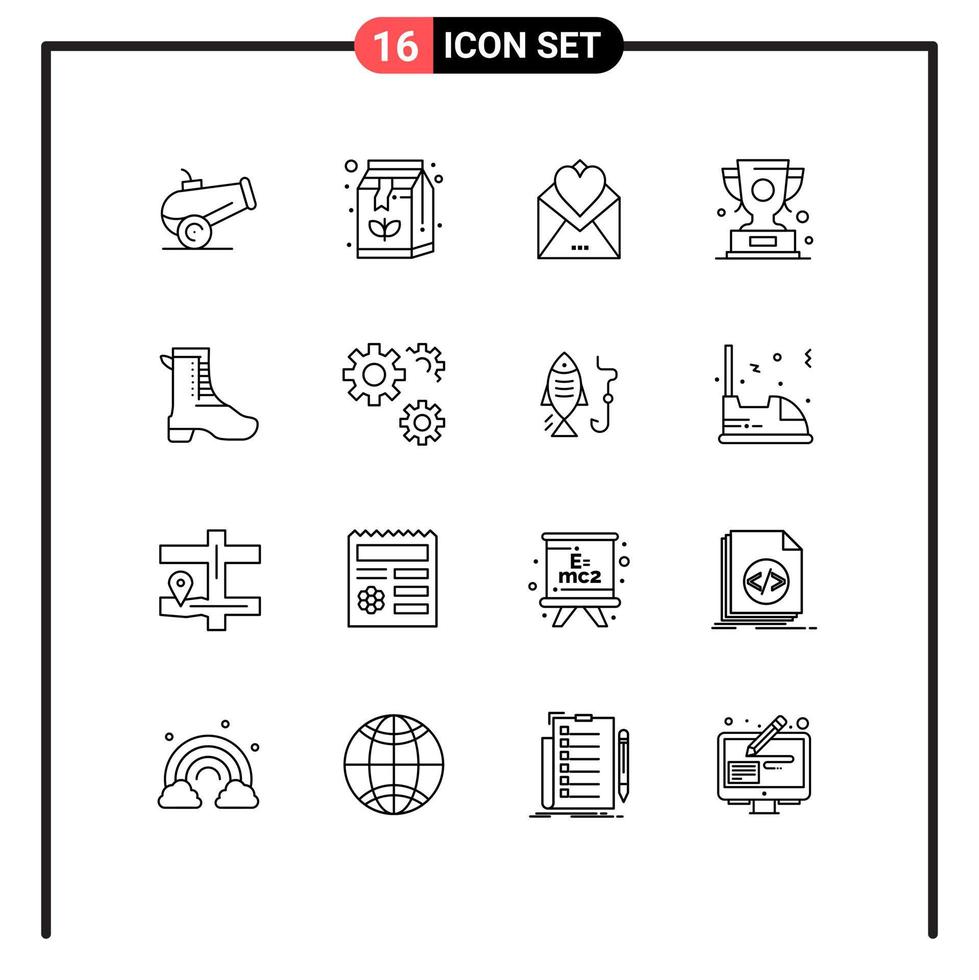 16 símbolos de sinais de contorno universal de elementos de design de vetores editáveis do prêmio do cartão vencedor em execução