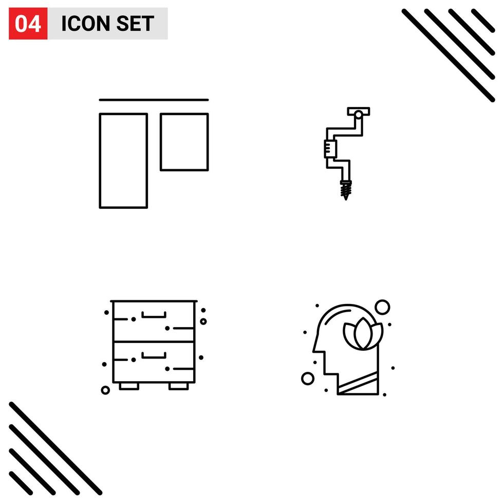 conjunto de pictogramas de 4 cores planas de linhas preenchidas simples de elementos de design de vetores editáveis de móveis de ferramenta de broca de armário de alinhamento