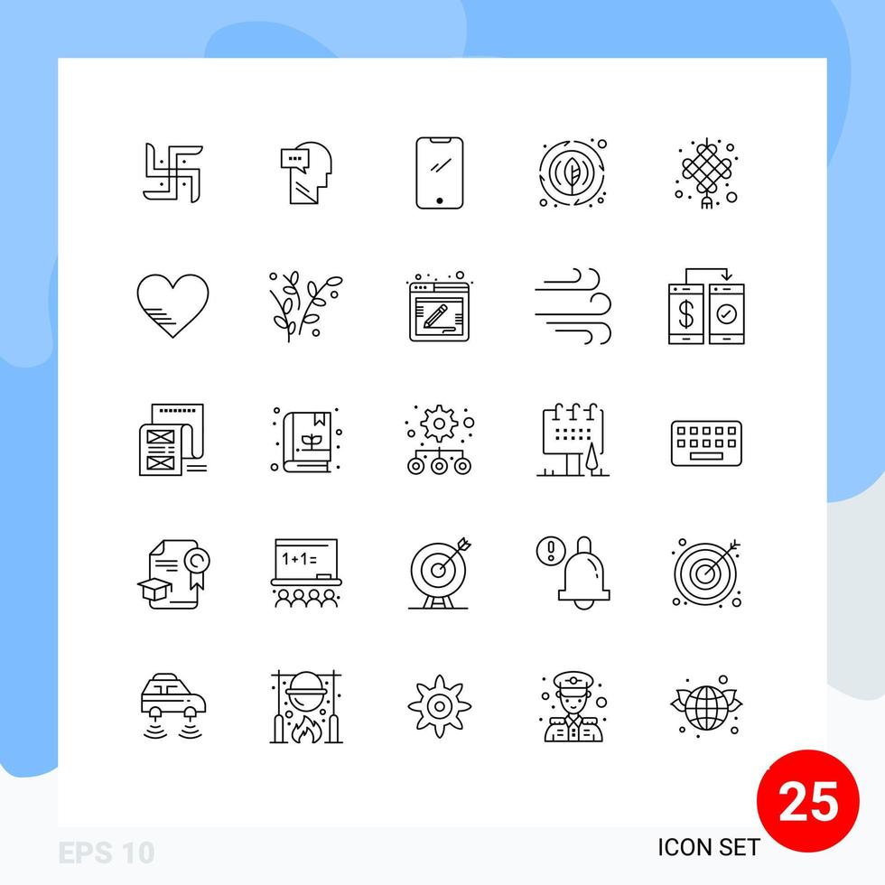 conjunto de 25 símbolos de ícones de interface do usuário modernos sinais para celebração natureza telefone folha iphone elementos de design de vetores editáveis