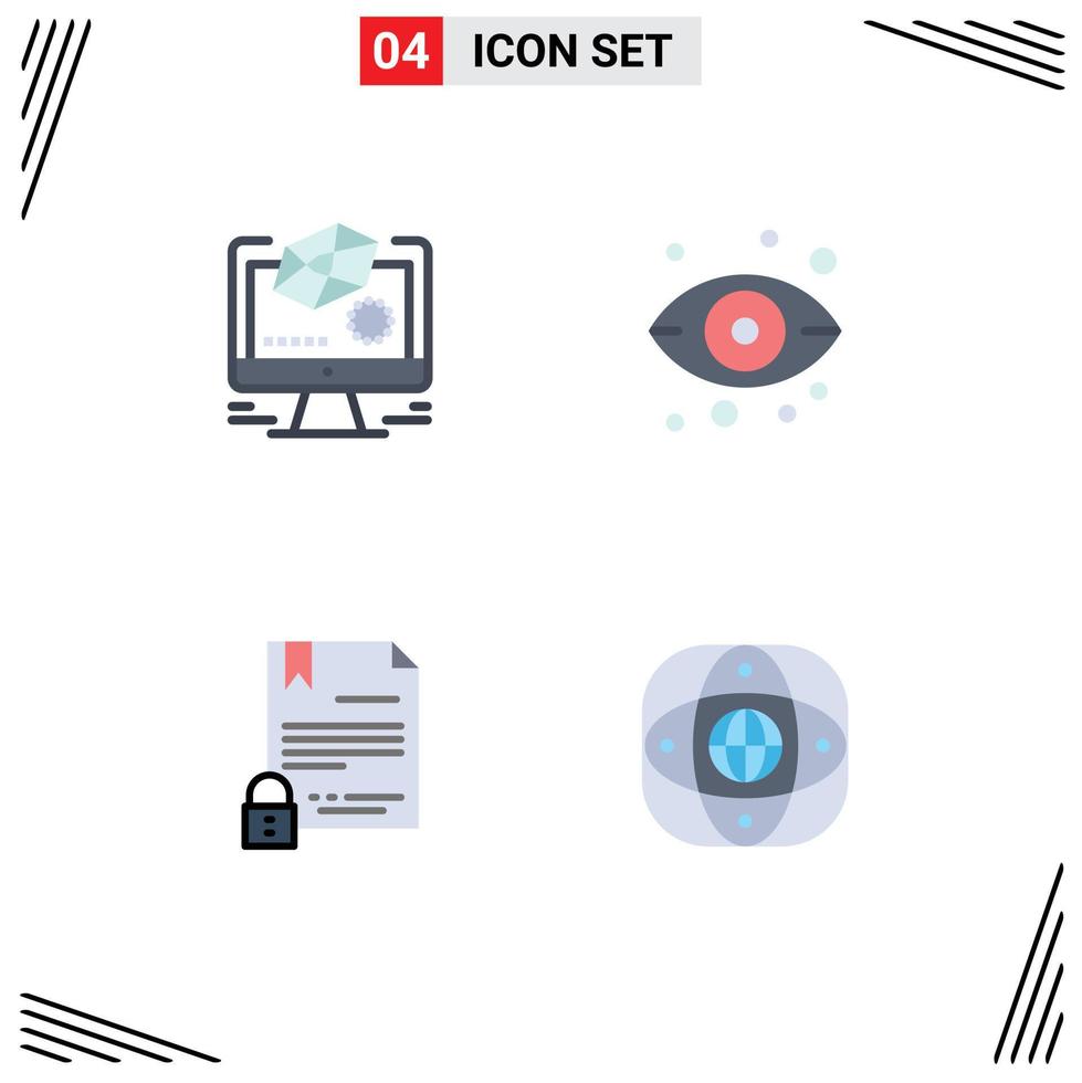 pacote de ícones planos de 4 símbolos universais de contrato de animação, desenho, armazenamento, documento, elementos de design vetorial editáveis vetor