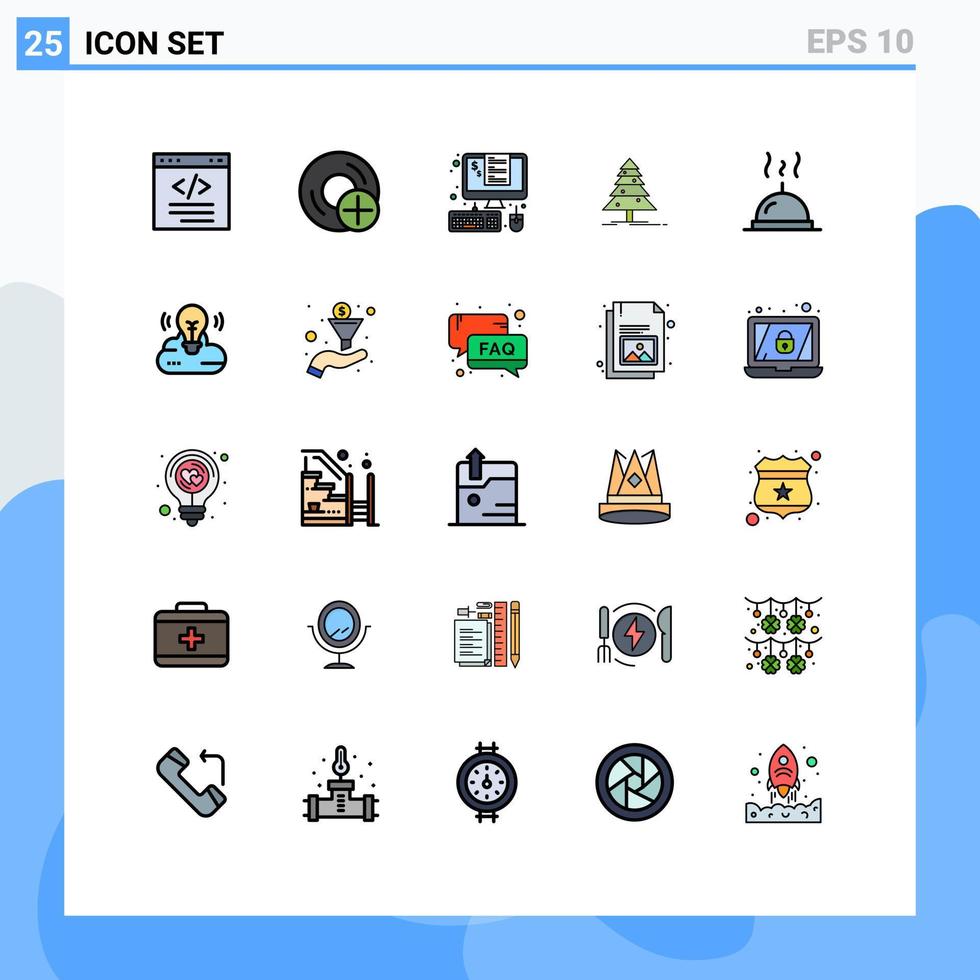 conjunto moderno de pictograma de 25 cores planas de linha preenchida de gerenciamento de impostos de disco de árvore de natal elementos de design de vetores editáveis