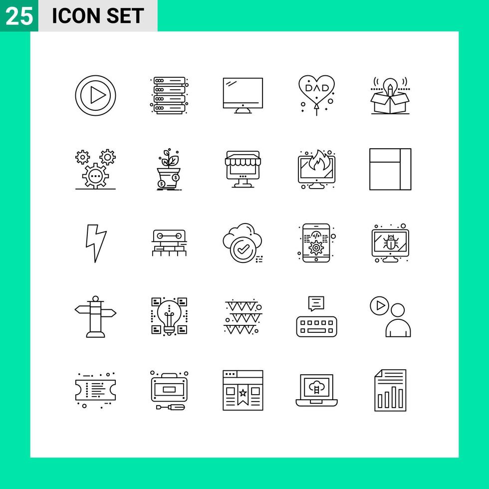 25 ícones criativos, sinais e símbolos modernos de pacote, dispositivo de amor, dia dos pais, pai, elementos de design vetorial editáveis vetor