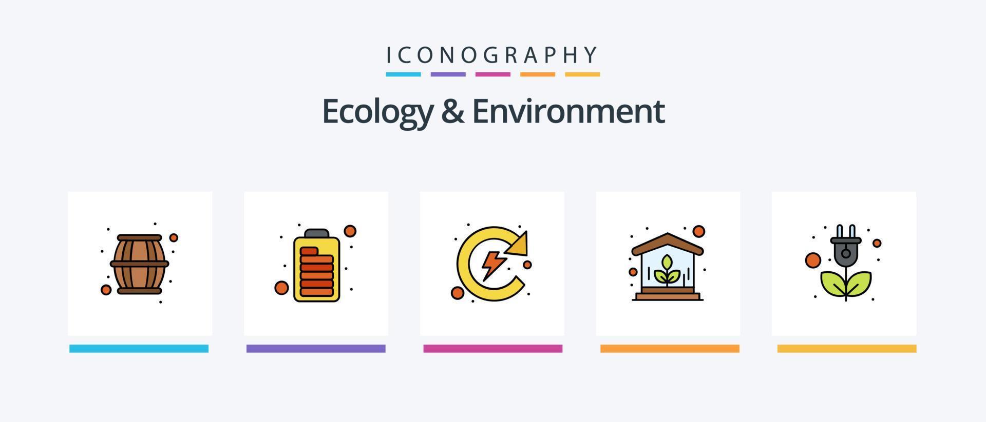 linha de ecologia e meio ambiente cheia de 5 ícones, incluindo energia. plantas. líquido. indústria. fábrica. design de ícones criativos vetor