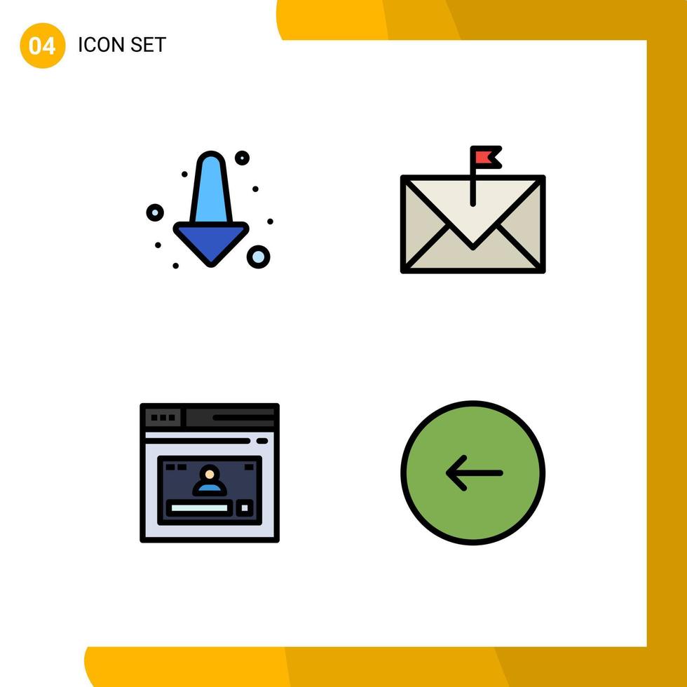 4 símbolos universais de sinais de cor plana de linha preenchida de página de seta, envelope de comunicação, site, elementos de design de vetores editáveis