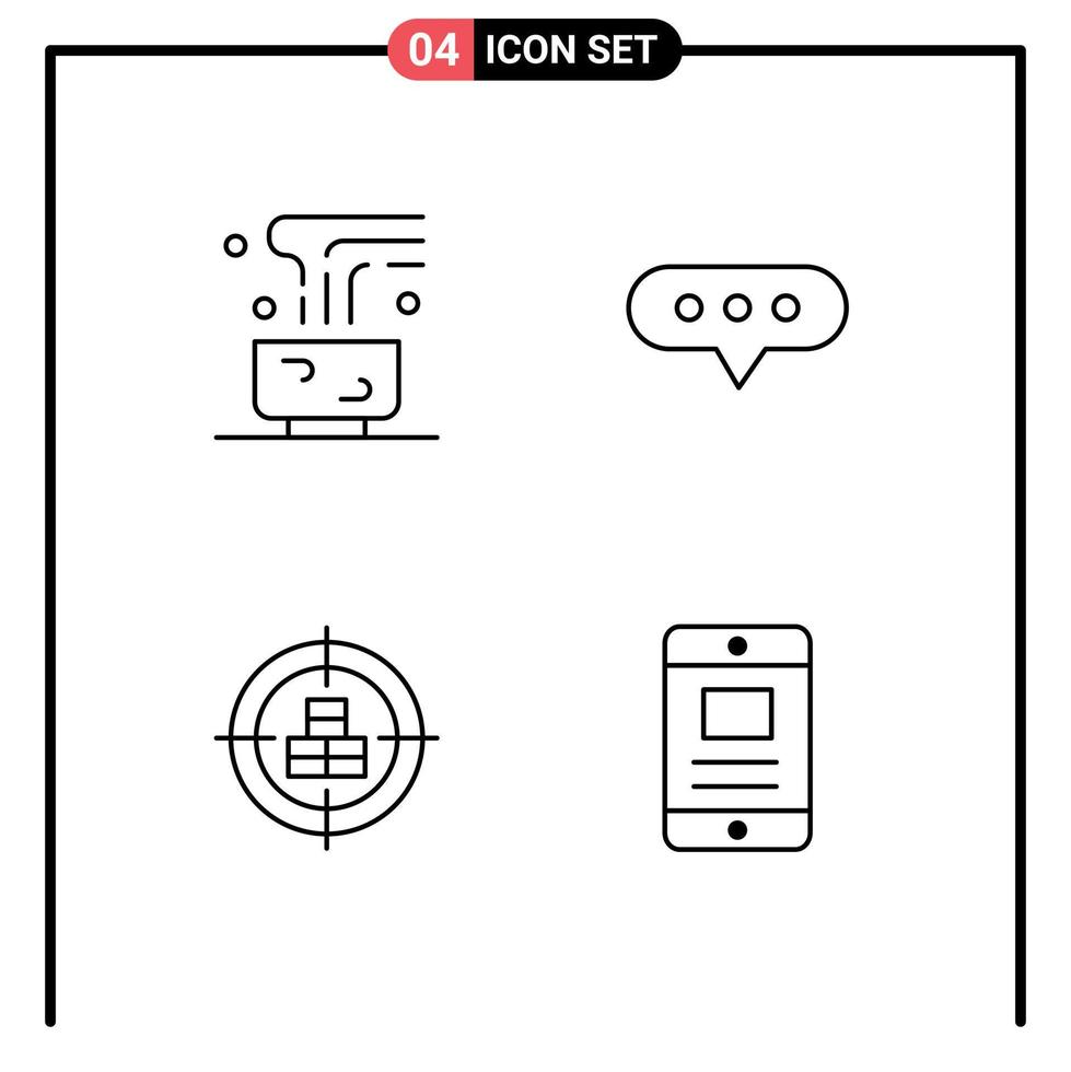 conjunto de pictogramas de 4 cores planas de linha preenchida simples de mira de café, alvo de bate-papo de bebida quente, elementos de design de vetores editáveis