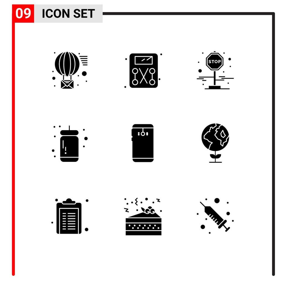pacote de linha vetorial editável de 9 glifos sólidos simples de câmera smartphone viagem molho de telefone elementos de design vetorial editáveis vetor