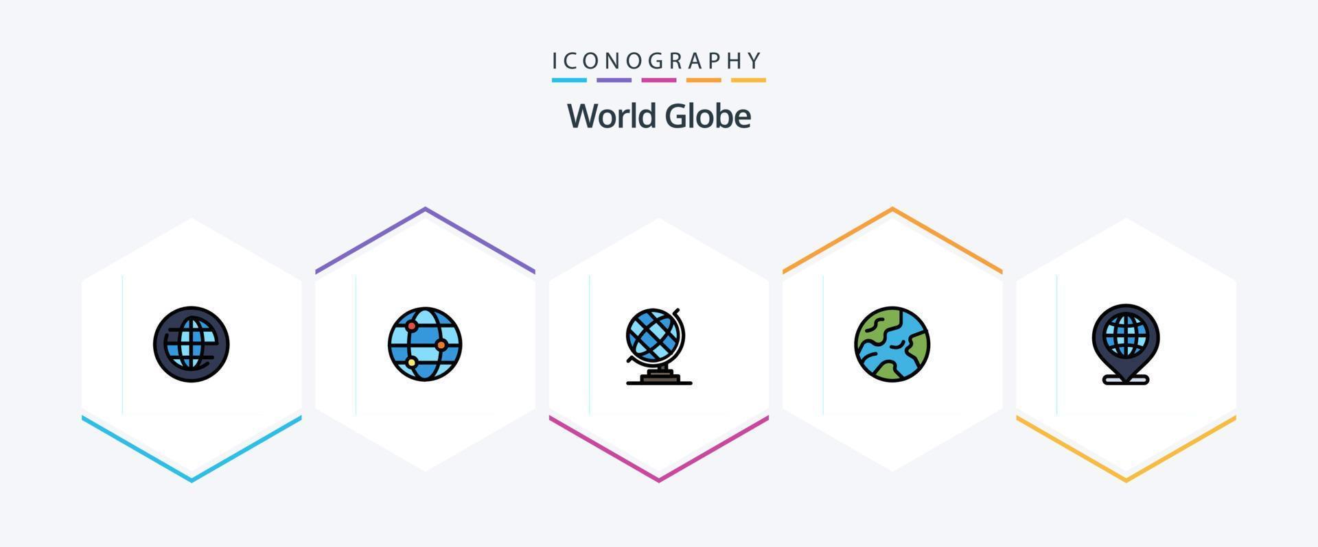 pacote de ícones de linha preenchida do globo 25, incluindo . Internet. geografia. globo. no mundo todo vetor