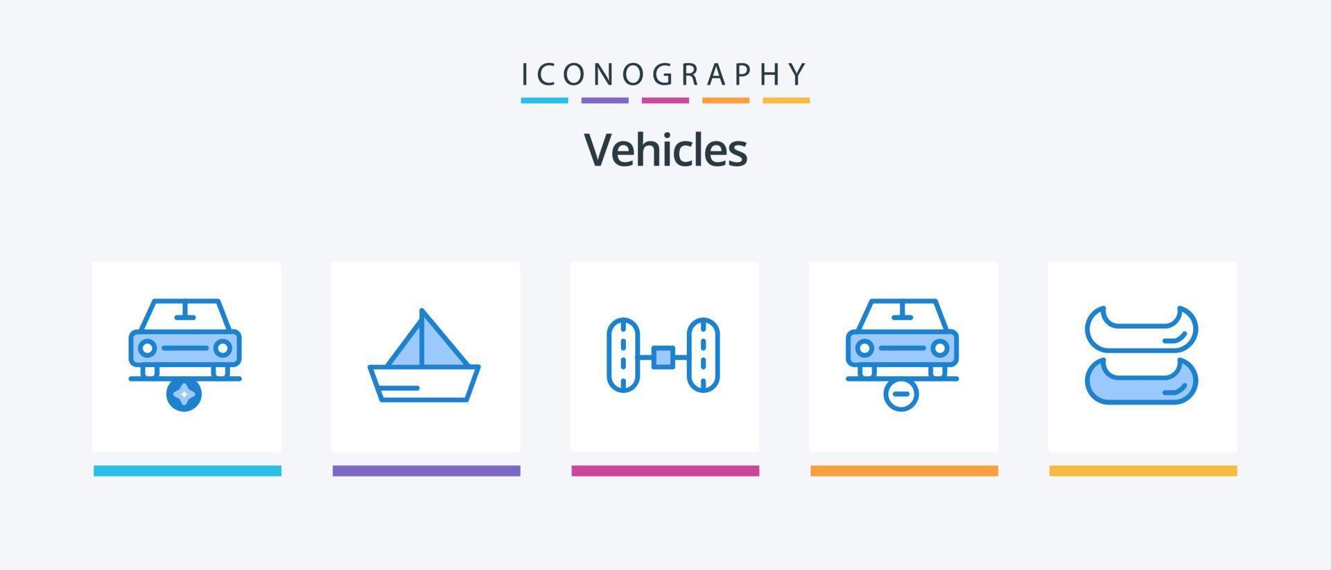 Pacote de ícones azul 5 de veículos, incluindo barco. menos. iate. menos. carro. design de ícones criativos vetor