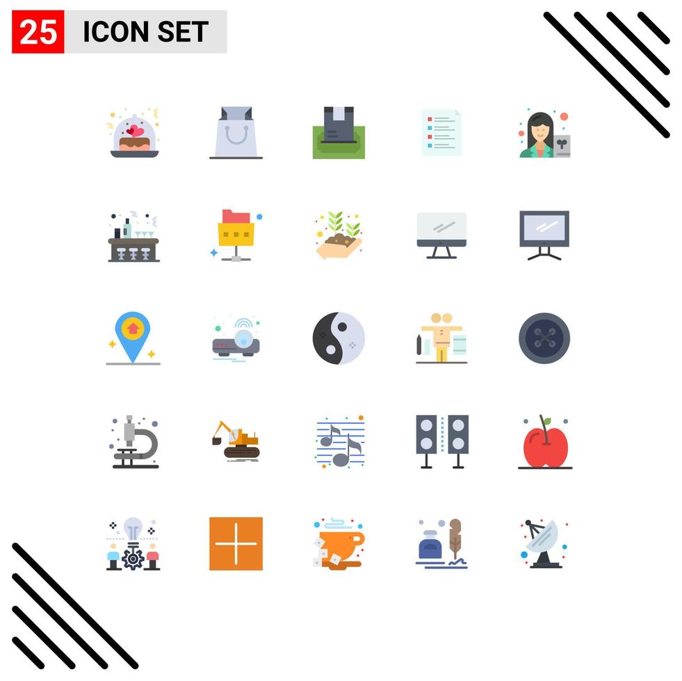 25 ícones criativos, sinais e símbolos modernos da lista de tarefas, lista de verificação de arquivos de dinheiro, elementos de design de vetores editáveis