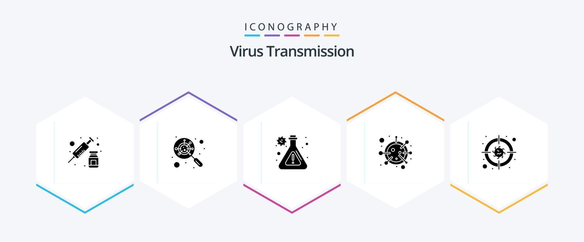 pacote de ícones de 25 glifos de transmissão de vírus, incluindo bactérias. vida. frasco. covid. vírus vetor