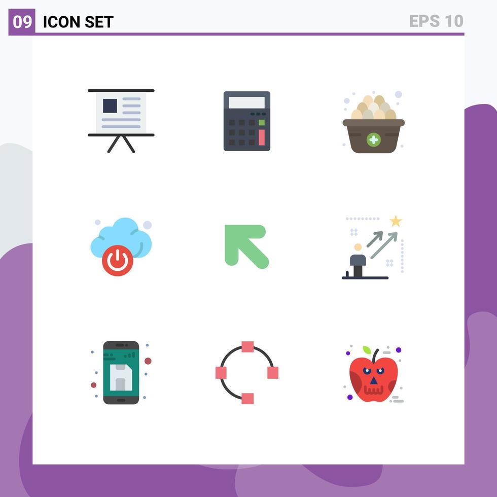 conjunto de pictogramas de 9 cores planas simples de elementos de design de vetores editáveis de nuvem de tecnologia de escritório de seta para a esquerda