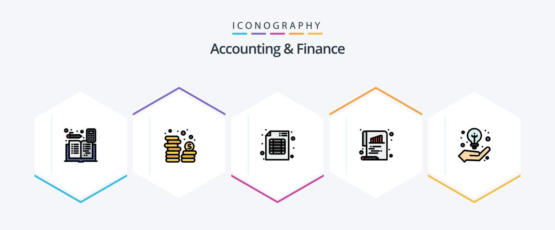 pacote de ícones de 25 linhas preenchidas de contabilidade e finanças, incluindo negócios. documento. moeda. gráfico. o negócio vetor