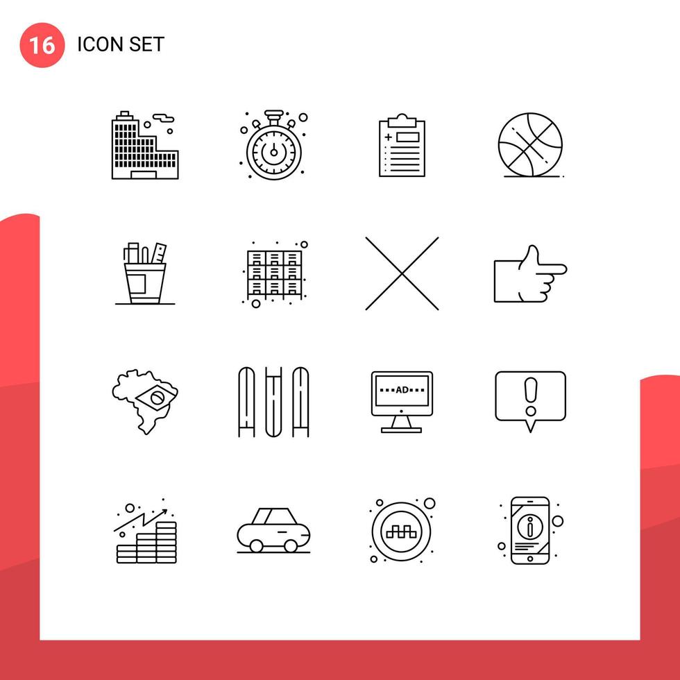 pacote de interface de usuário de 16 contornos básicos de elementos de design de vetores editáveis de esportes de caneta de teste de mesa organizadora