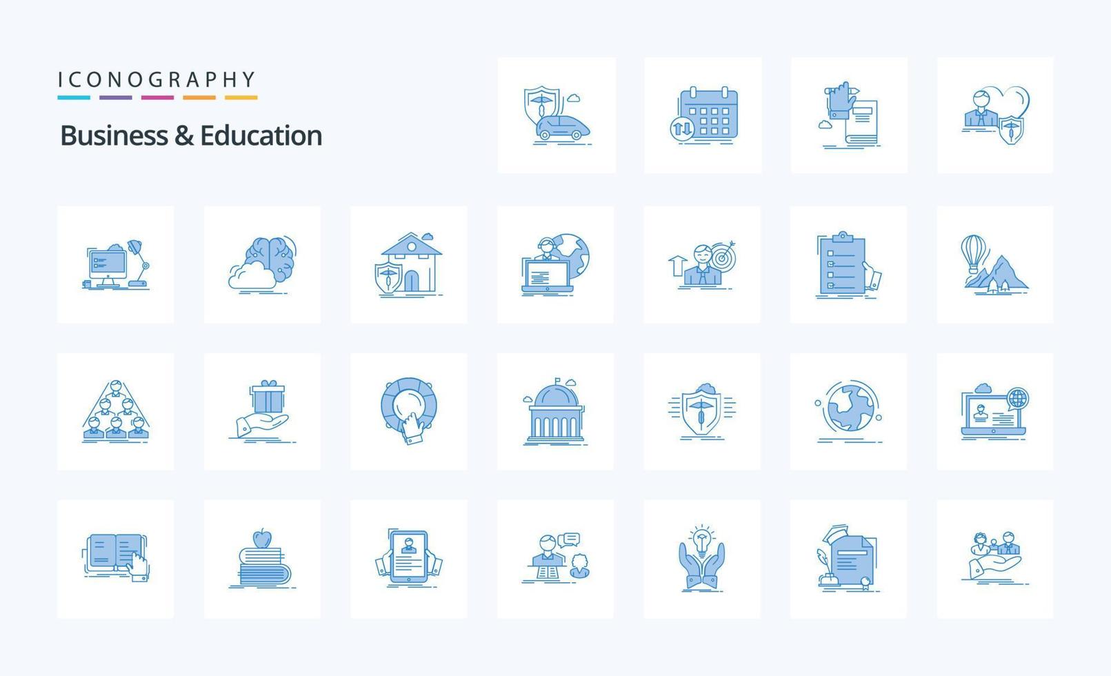 25 pacotes de ícones azuis de negócios e educação vetor