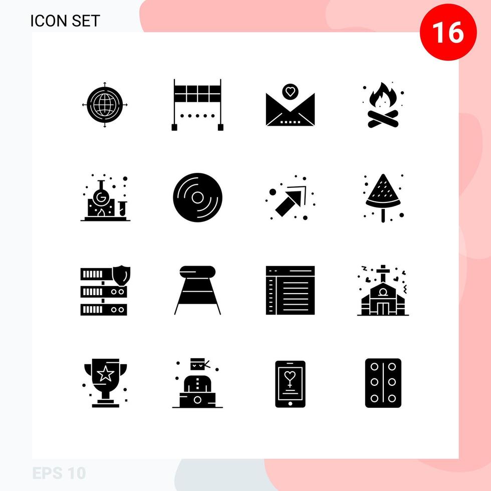16 ícones criativos, sinais e símbolos modernos da ciência, química, coração, natureza, fogo, elementos de design vetorial editáveis vetor