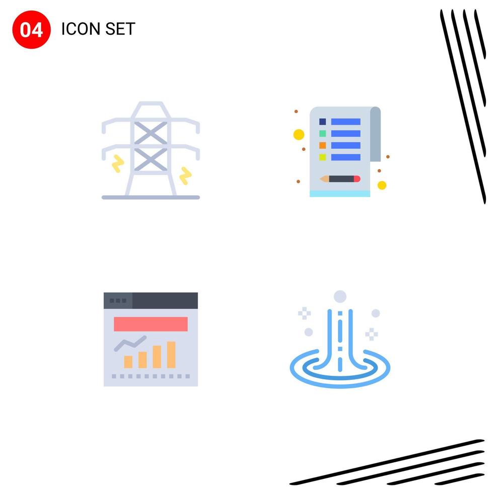 conjunto de 4 ícones planos vetoriais na grade para tarefas de torre de internet de eletricidade afetam elementos de design de vetores editáveis