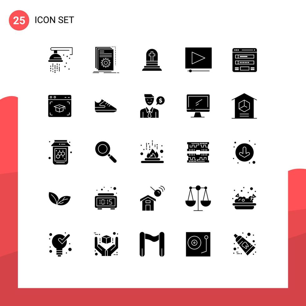 pacote de interface do usuário de 25 glifos sólidos básicos de clipe de script de projeto de formulário rasgar elementos de design vetorial editáveis vetor
