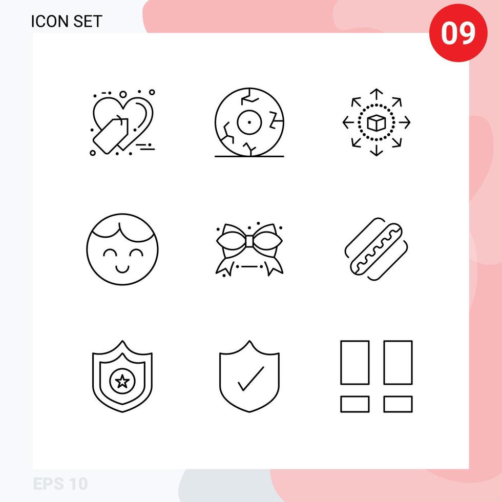 conjunto de 9 sinais de símbolos de ícones de interface do usuário modernos para fita sexta-feira negra comércio eletrônico criança bebê elementos de design de vetores editáveis