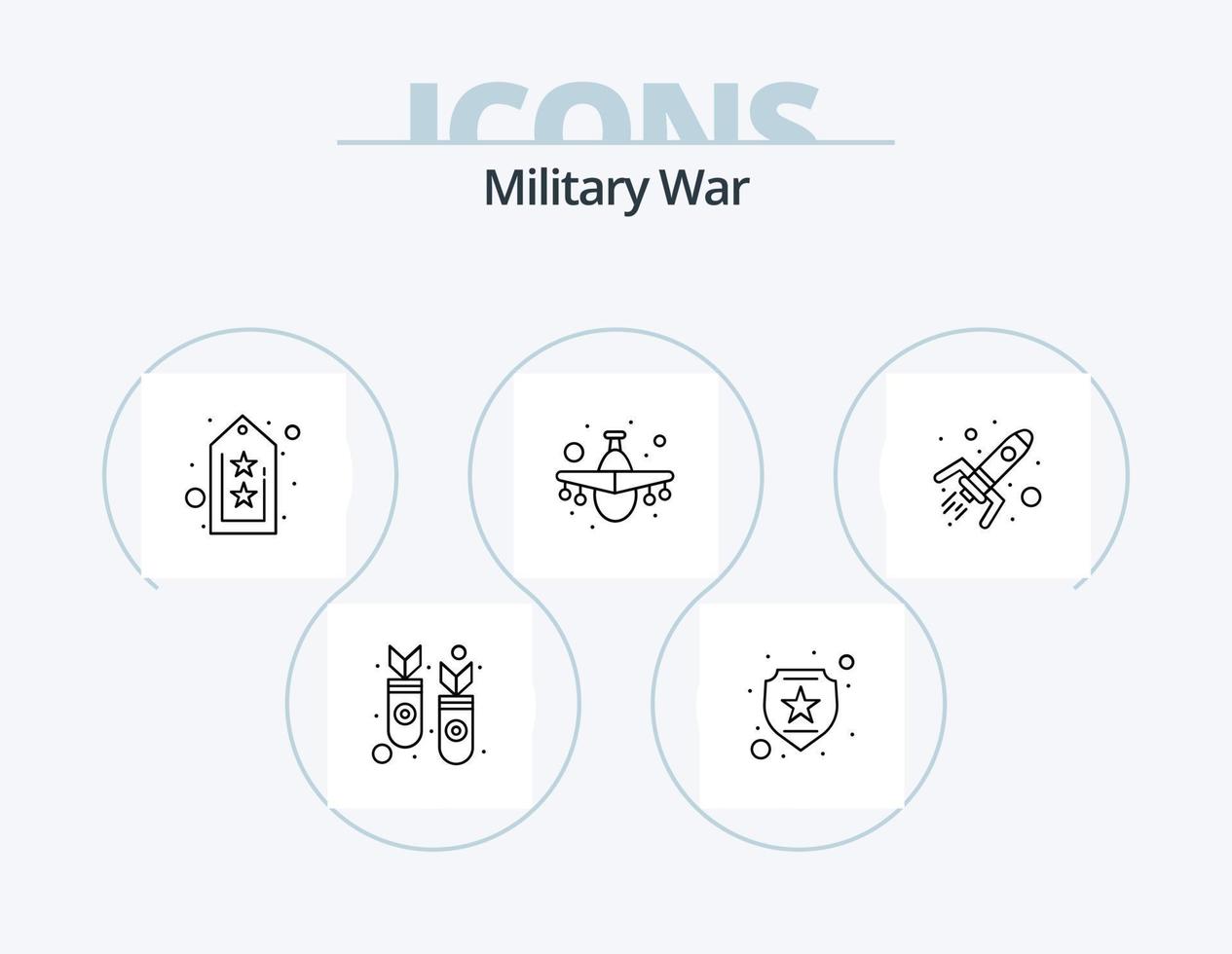 pacote de ícones de linha de guerra militar 5 design de ícones. vida. exército. pára-quedas. atômico vetor