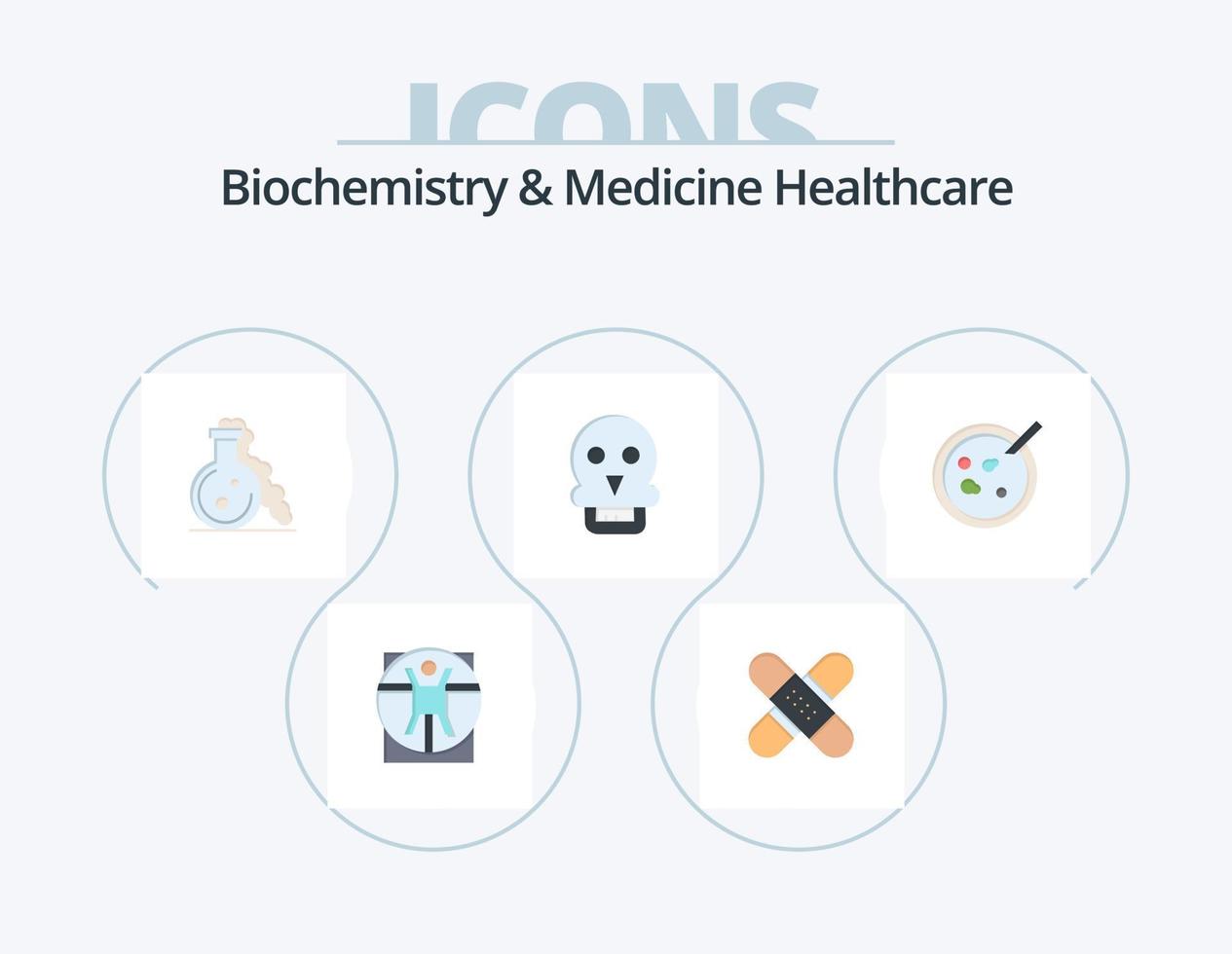 bioquímica e medicina plana icon pack 5 icon design. cara. crânio da morte. médico. crânio. teste vetor